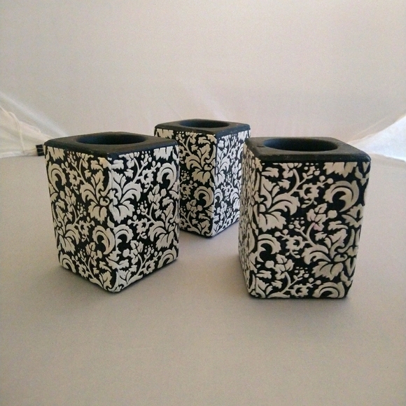 Other - Vintage Black & White Floral Damask Resin Cube Tea Light Holders (Set of 3)